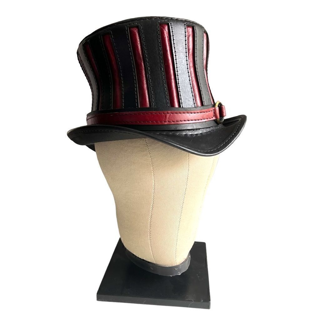Black and Red Leather Top Hat - The Red Mad Hatter- 22.5”
